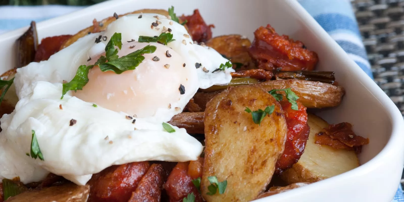 Crushed potato and Chorizo Traybake