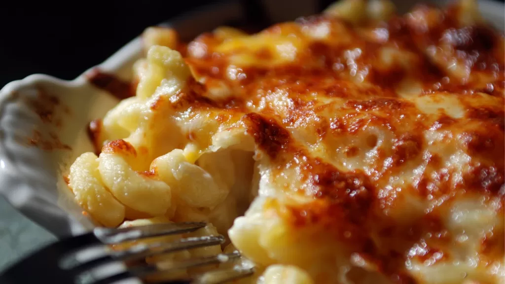 Macaroni with homemade cheese sauce. Baked in the oven