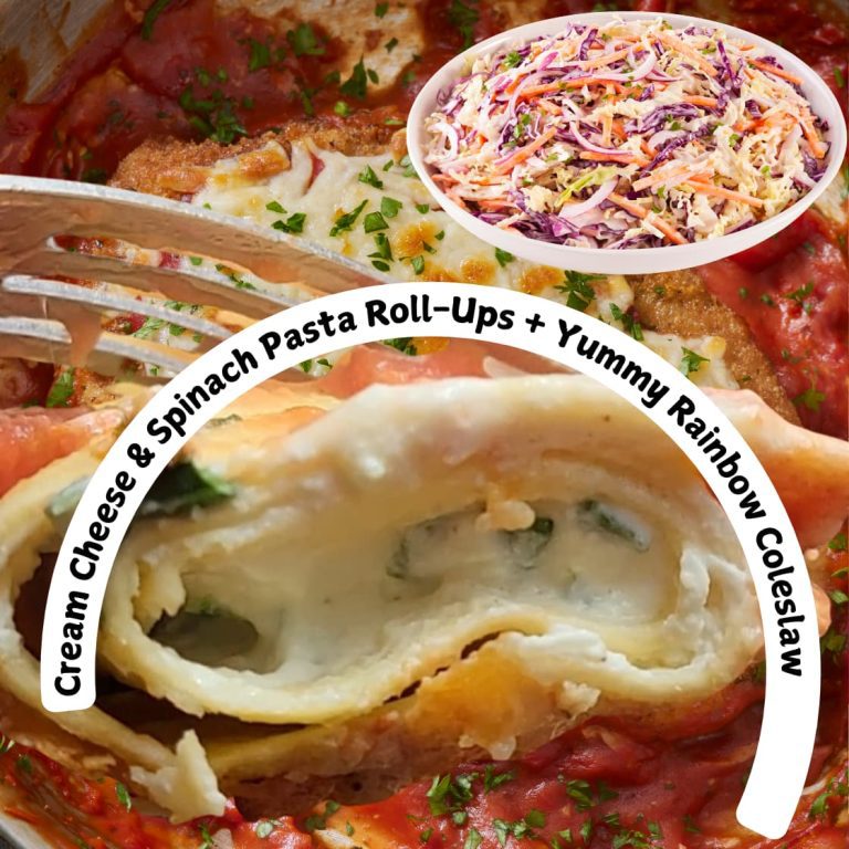 Cream Cheese & Spinach Pasta Roll-Ups + Yummy Rainbow Coleslaw
